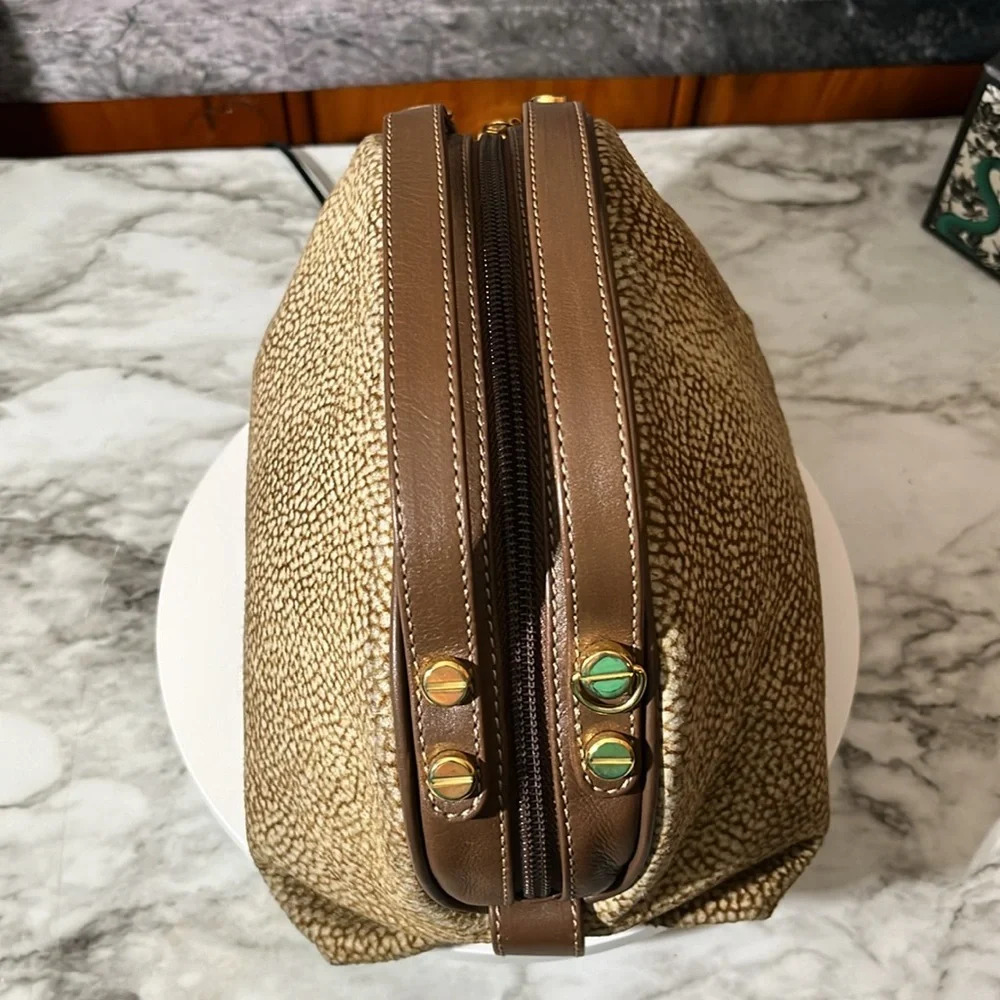 BORBONESE Handbag Global Pattern Beige Suede x Leather - Picture 9 of 17